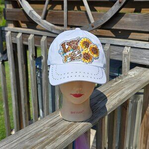 Ladies White Cow Love BLING Hat NEW
